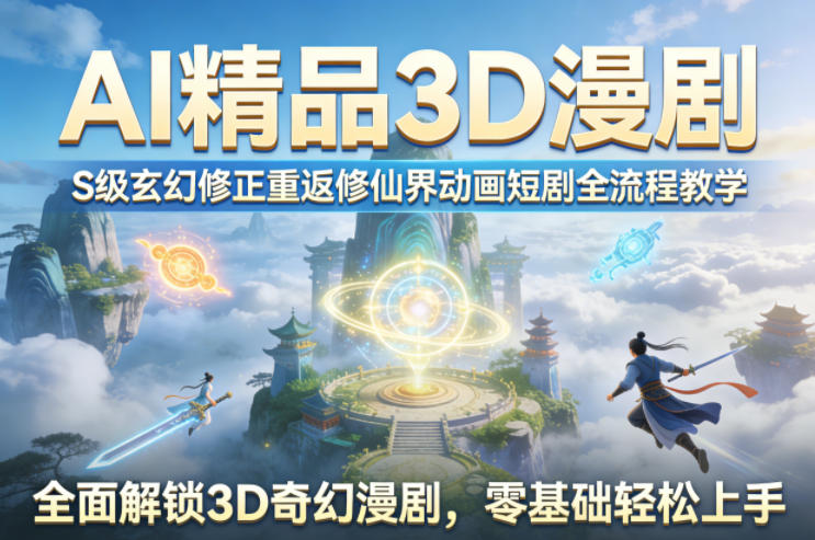 AI精品3D漫剧S级玄幻修正重返修仙界动画短剧全流程教学，全面解锁3D奇幻漫剧，零基础轻松上手-优优云创网