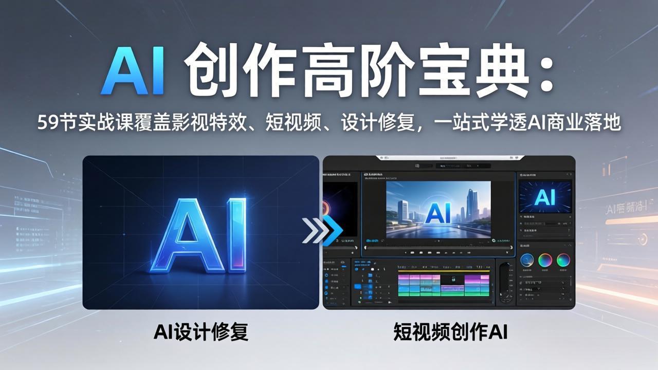 AI 创作高阶宝典：59节实战课覆盖影视特效、短视频、设计修复，一站式学透AI商业落地-优优云创网