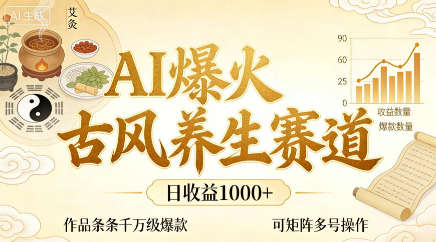 AI爆火古风养生赛道，日收益1k+单条作品点赞破万+，可矩阵多号操作【揭秘】-优优云创网