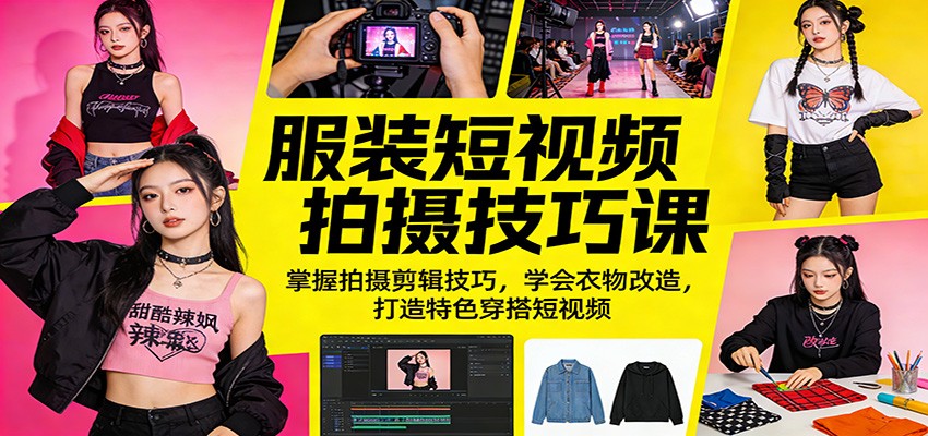 服装短视频拍摄技巧课:掌握拍摄剪辑技巧,学会衣物改造,打造特色穿搭短视频-优优云创网