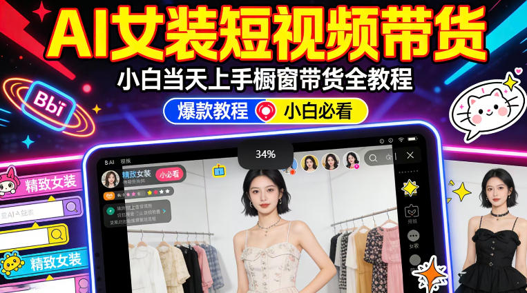 AI女装短视频橱窗带货：小白零门槛当天上手，高佣金爆款轻松賺！-优优云创网