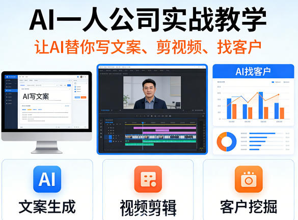 20260408181418986-89d9f4010e091a9a1d6dea30b5eafe62 AI一人公司实战教学,让AI替你写文案、剪视频、找客户