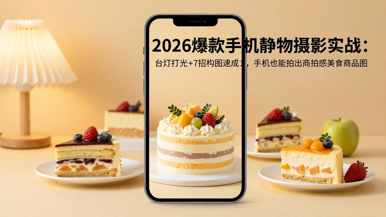 2026爆款手机静物摄影实战：台灯打光+7招构图速成，手机也能拍出商拍感美食商品图-优优云创网