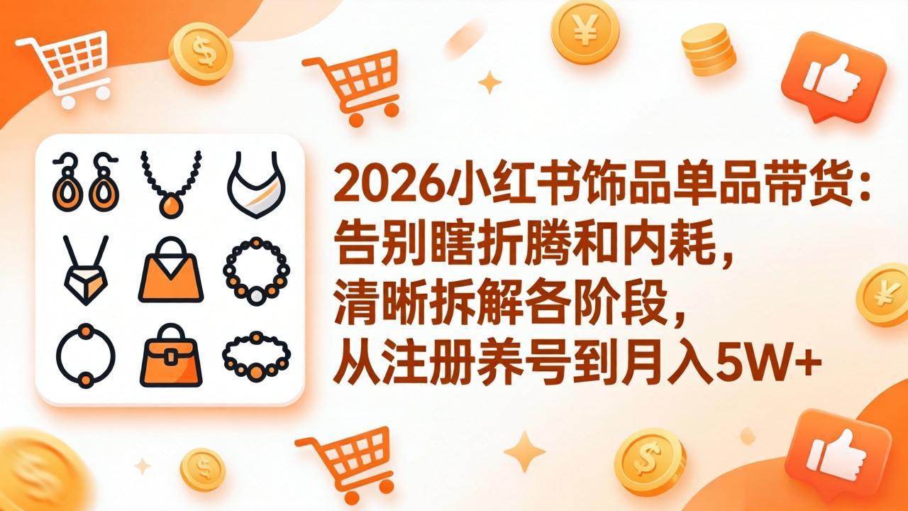 2026小红书饰品单品带货：告别瞎折腾和内耗，清晰拆解各阶段，从注册养号到月入5W+-优优云创网