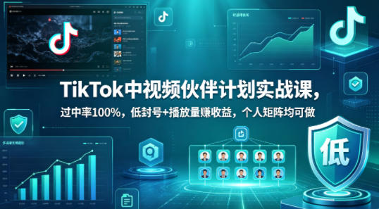 20260416200856399-3e91b8724c80740292cfb6a3e7c2a066 TikTok中视频伙伴计划实战课,过中率100%,低封号+播放量賺收益,个人矩阵均可做