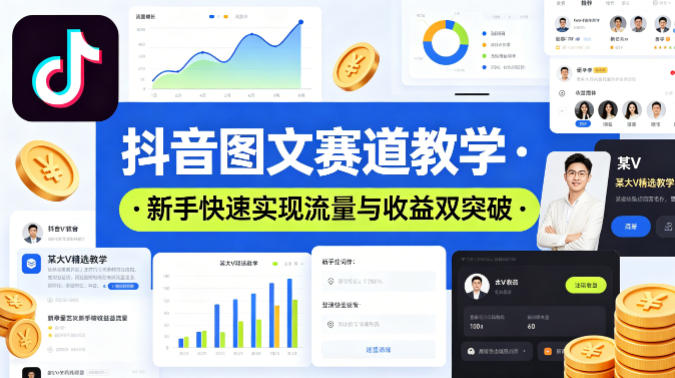 抖音图文赛道教学,某大V精选教学,新手也能快速实现流量与收益双突破-优优云创网