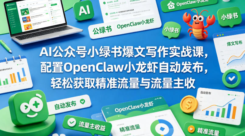 20260420182225356-77526a4e284e0cded84aef3aa274b9e2 AI公众号小绿书爆文写作实战课,配置OpenClaw小龙虾自动发布,轻松获取精准流量与流量主收益