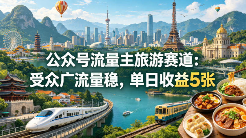 20260421101557188-fceada5b59d91cd5bb8ac0635a835654 公众号流量主之旅游赛道,受众广+流量稳,平均单日收益5张+