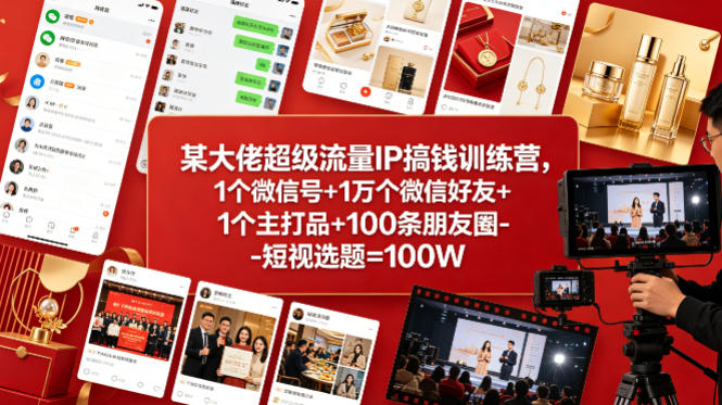20260423183038460-4b8baf65ffe95f988b3b5df888605a71 某大佬超级流量IP搞钱训练营,1个微信号+1万个微信好友+1个主打品+100条朋友圈-短视选题=100W