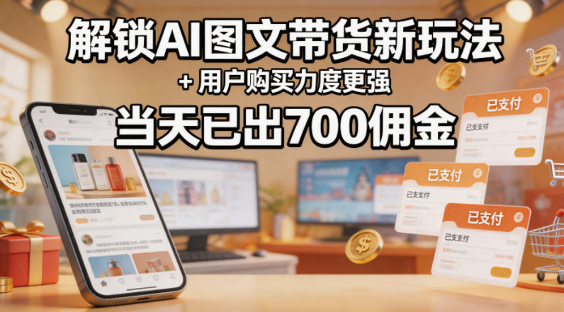 20260426102345666-6e9d01bf0e3612181efe321f227b28a2 解锁ai图文带货新玩法+用户购买力度更强,当天已出700佣金,详细拆解