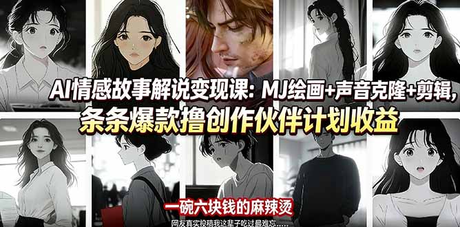 AI情感故事解说变现课:MJ绘画+声音克隆+剪辑,条条爆款撸创作伙伴计划收益-优优云创网