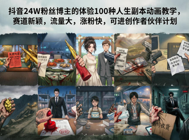 20260514000655832-b1aae5a4698581f87bad559691625ac7 抖音24W粉丝博主的体验100种人生副本动画教学,赛道新颖,流量大,涨粉快,可进创作者伙伴计划