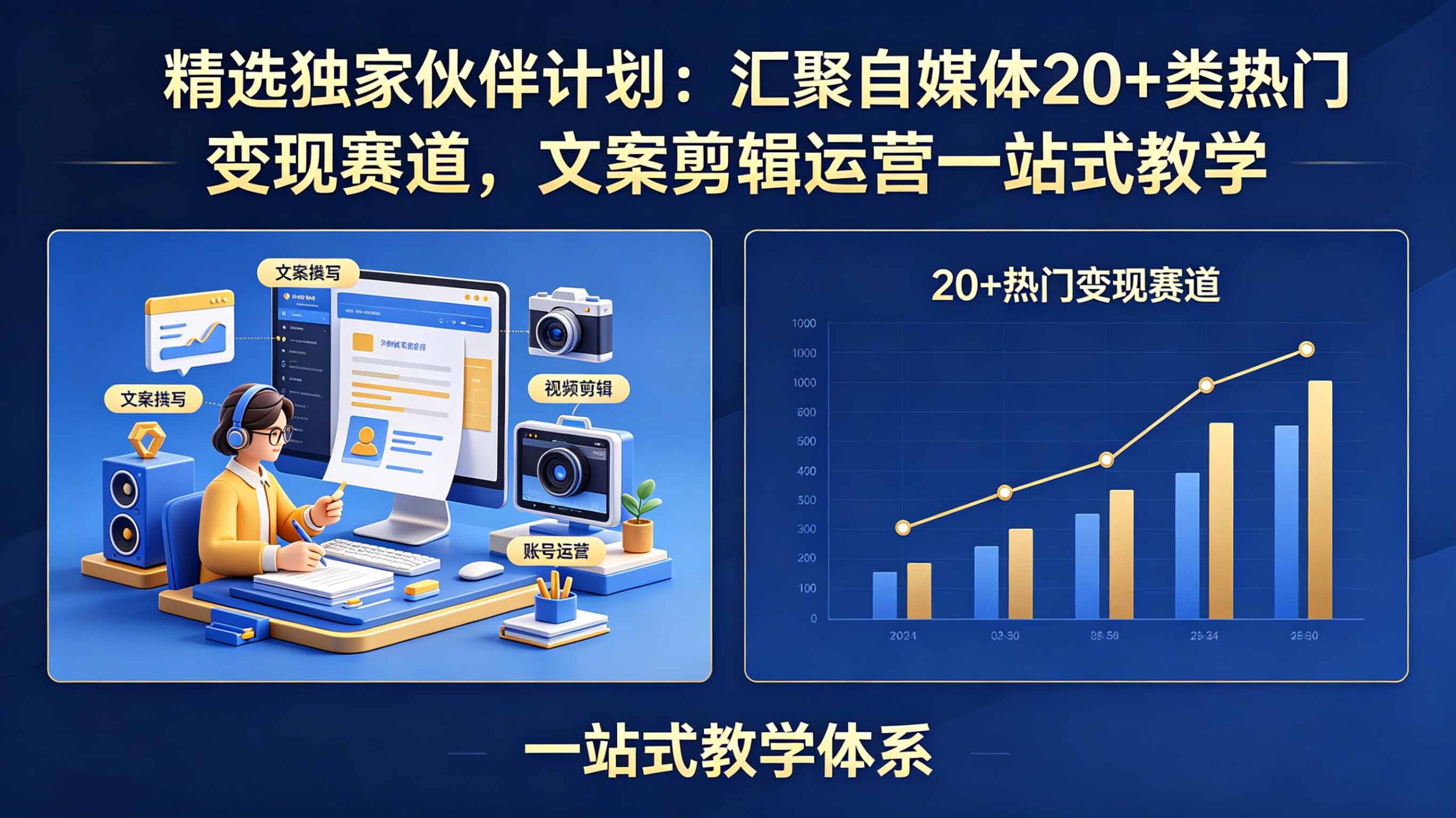 精选独家伙伴计划:汇聚自媒体20+类热门变现赛道,文案剪辑运营一站式教学-优优云创网