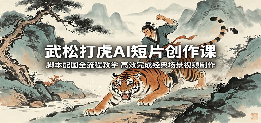 武松打虎AI短片创作课：脚本配图全流程教学，高效完成经典场景视频制作-优优云创网