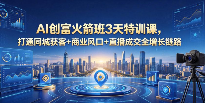 20260521221810749-cf325bcdf52c466e47c147a9f39400f3 AI创富火箭班3天特训课,打通同城获客+商业风口+直播成交全增长链路,2026年4月新课