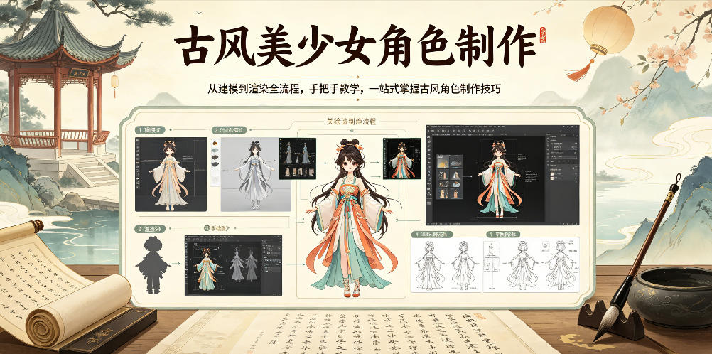 20260523141040740-a124d63e9d50097058a1fb297b8b1c9b 古风美少女角色制作,从建模到渲染全流程,手把手教学,一站式掌握古风角色制作技巧