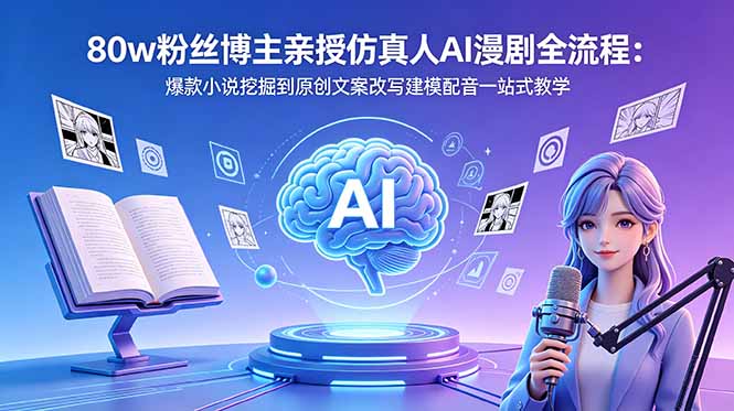 80w粉丝博主亲授仿真人AI漫剧全流程：爆款小说挖掘到原创文案改写建模配音一站式教学-优优云创网