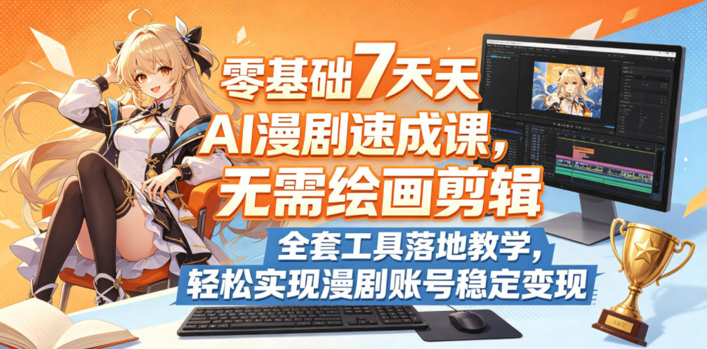 20260525101410663-728806159ff640c48d6257d1e17fe3e8 零基础7天AI漫剧速成课,无需绘画剪辑,全套工具落地教学,轻松实现漫剧账号稳定变现