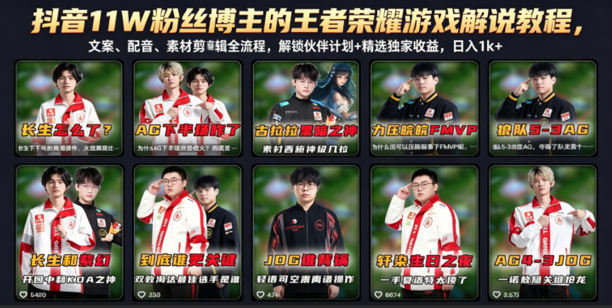 20260528081220648-03b70bc17f3439400a1bff20b64744e6 抖音11W粉丝博主的王者荣耀游戏解说教程,文案、配音、素材剪辑全流程,解锁伙伴计划+精选独家收益,日入1k+