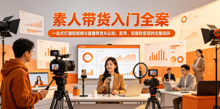 20260530161043827-eed64534755663cbb353063406eb3c47 素人带货入门全案,一站式打通短视频与直播带货从认知、起号、实操到变现的完整闭环