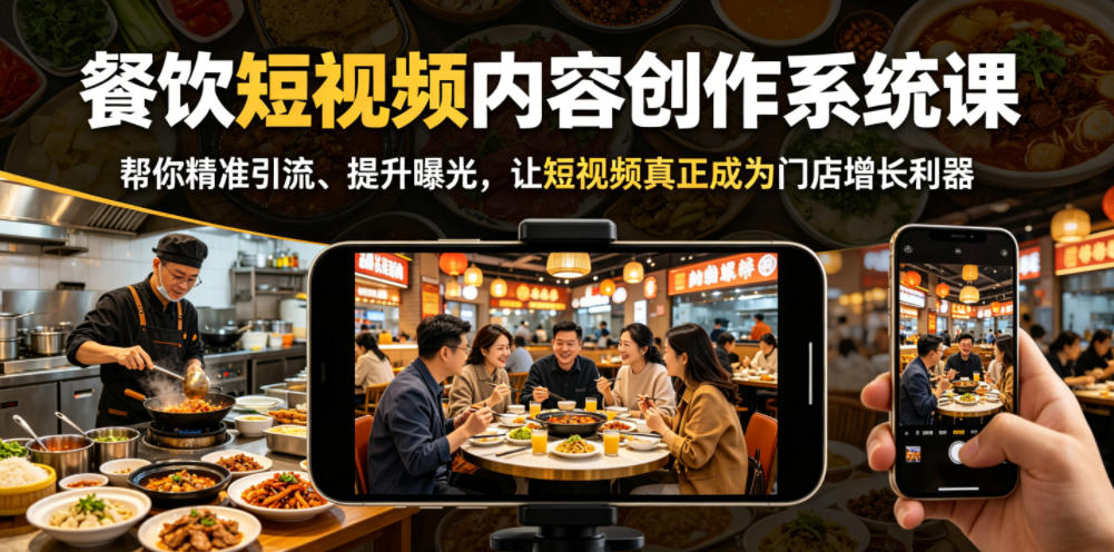 餐饮短视频内容创作系统课，帮你精准引流、提升曝光，让短视频真正成为门店增长利器-优优云创网