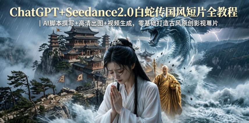 20260604082316570-10e6aa39ed53715f280992b6496c9b35 ChatGPT+Seedance2.0白蛇传国风短片全教程|AI脚本撰写+高清出图+视频生成,零基础打造古风原创影视短片
