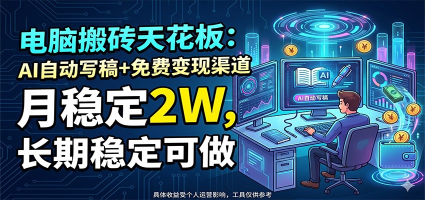 电脑搬砖天花板:AI自动写稿+免费变现渠道,月稳定2W,长期稳定可做-优优云创网