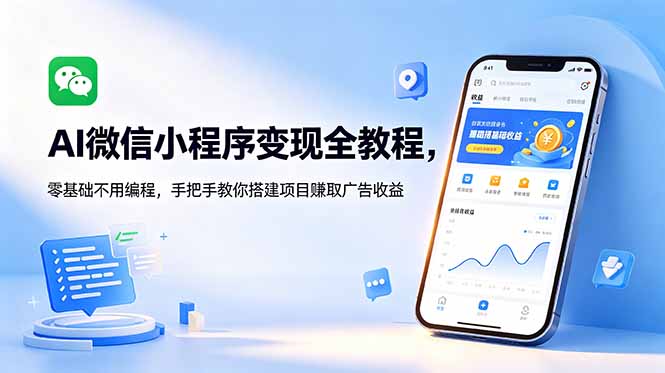 AI微信小程序变现全教程，零基础不用编程，手把手教你搭建项目赚取广告收益-优优云创网