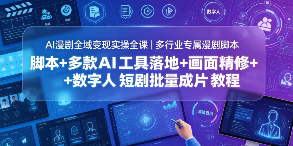 AI漫剧全域变现实操全课｜多行业专属漫剧脚本+多款AI工具落地+画面精修+数字人短剧批量成片全教程-优优云创网