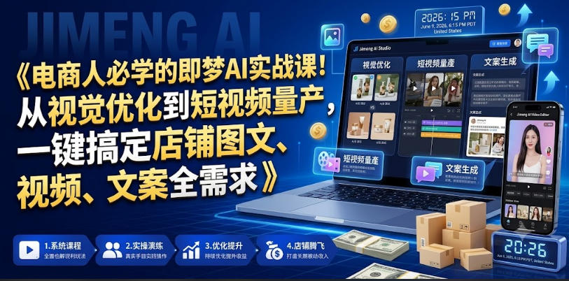 电商人必学的即梦AI实战课！从视觉优化到短视频量产，一键搞定店铺图文、视频、文案全需求-优优云创网