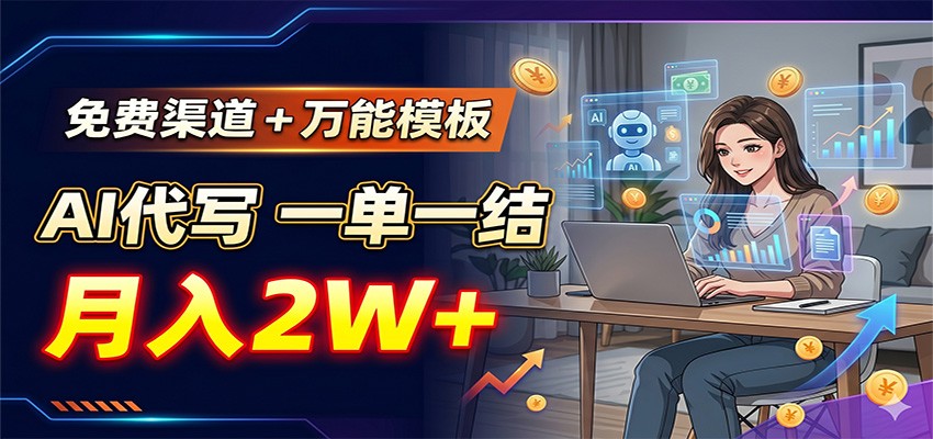 免费渠道+万能模板,AI代写一单一结,月入2W+-优优云创网