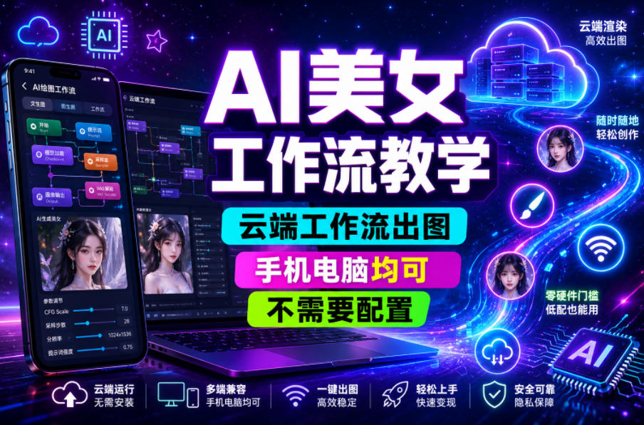 20260612161330444-05aa3e6c278ba04e40afb36acd152f0f AI美女工作流教学,云端工作流出图,手机电脑均可,不需要配置,快速起号涨粉