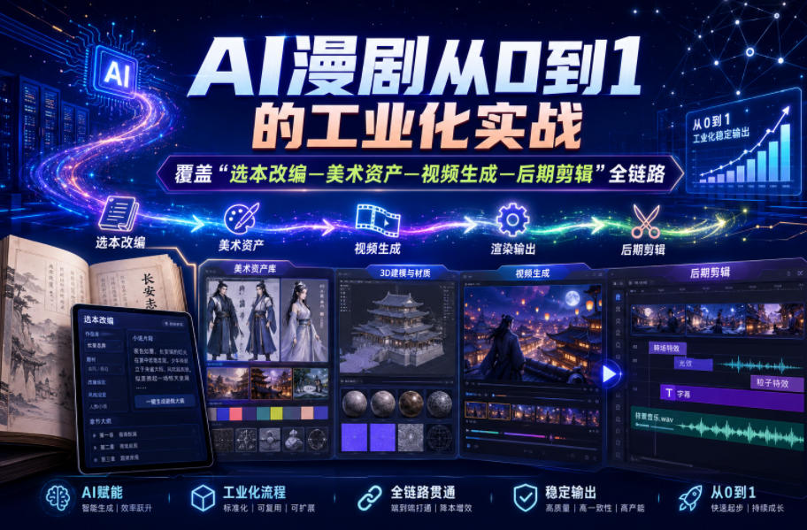AI漫剧从0到1的工业化实战，覆盖“选本改编—美术资产—视频生成—后期剪辑”全链路(更新6月)-优优云创网