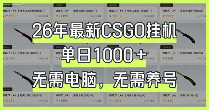 20260614140128336-bf98060a2a3a58dd59844d2d9376d1e5 26年最新CSGO挂G系统,单日1000+,无需电脑,无需养号,0基础可上手【揭秘】
