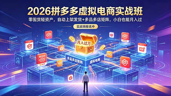 2026拼多多虚拟电商实战班：零囤货轻资产，自动上架发货+多品多店矩阵，小白也能月入过万-优优云创网