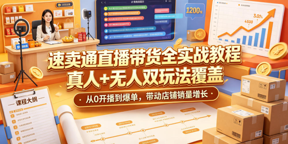 速卖通直播带货全实战教程,真人+无人双玩法覆盖,从0开播到爆单,带动店铺销量增长-优优云创网