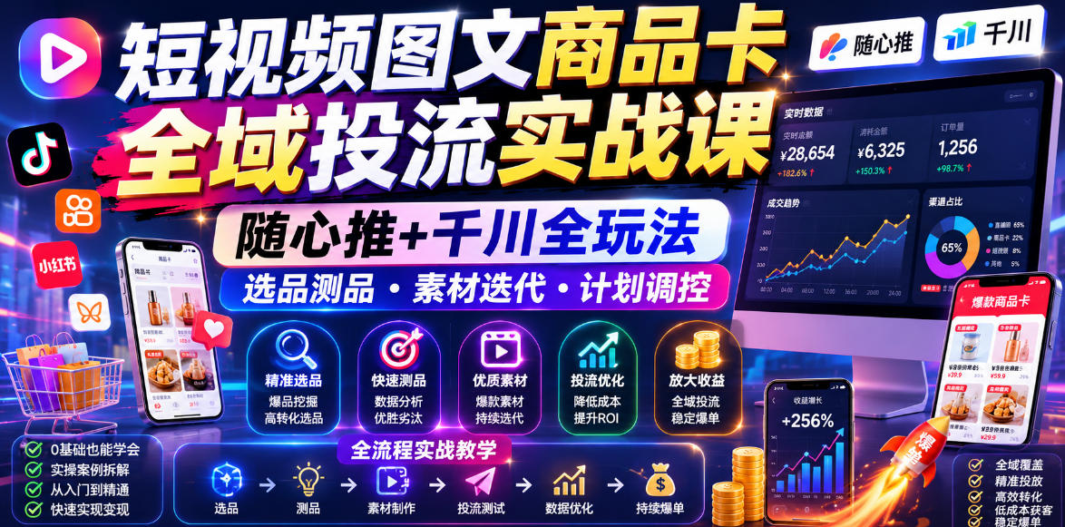 20260616101729828-57f063a1716b8cae01493af7ce08d5cb 短视频图文商品卡全域投流实战课,随心推+千川全玩法,选品测品・素材迭代・计划调控,提升ROI爆单增收教程