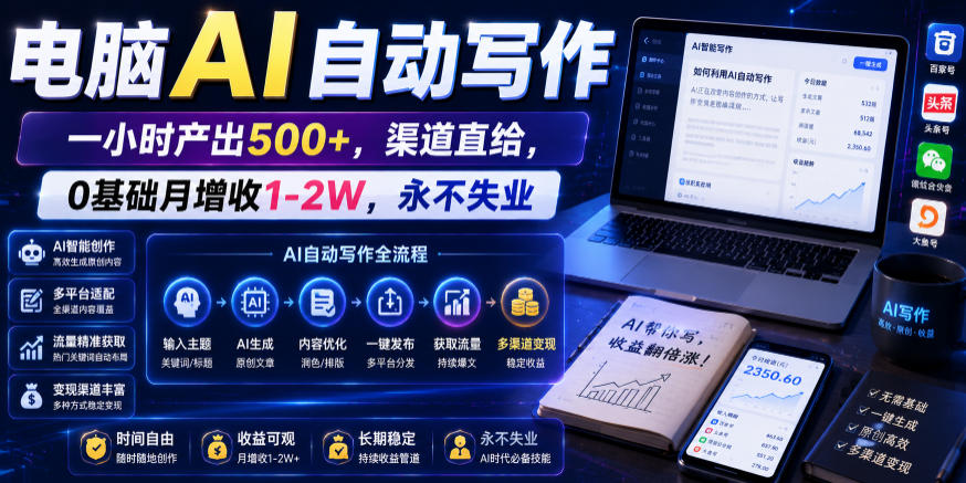 20260616120528684-5521925126ca3d389296fdbf4fd93e06 电脑AI自动写作,一小时产出500+,渠道直给,0基础月增收1-2W,永不失业【揭秘】
