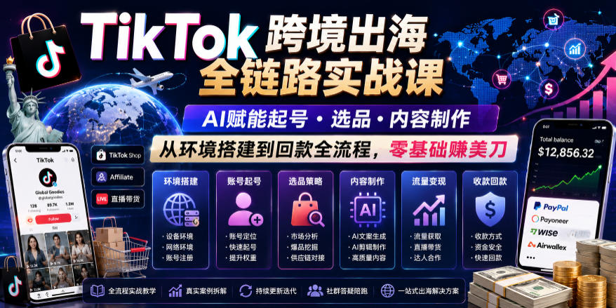 20260616122628888-b5a97e5a8835af7ce5c60ee0b8237fe9 TikTok跨境出海全链路实战课,AI赋能起号・选品・内容制作,从环境搭建到回款全流程,零基础賺美刀