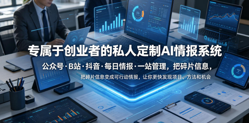 20260617082203918-55200394ec747a934e7b1aacee7c9c79 专属于创业者的私人定制AI情报系统,公众号·B站·抖音·每日情报·一站管理,把碎片信息变成可行动情报,让你更快发现项目、方法和机会