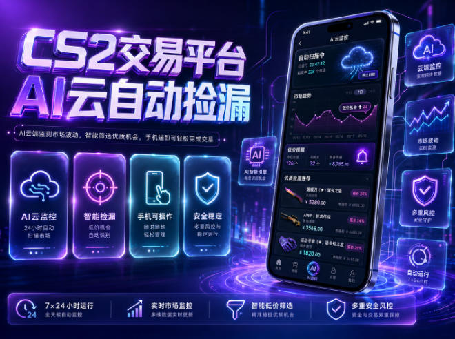 20260618160229255-20087a57969a9759f1946cff6fbf9d51 CS2交易平台AI云自动捡漏,多年稳定运行,无需手机,支持任何形式验证,日入300+【揭秘】