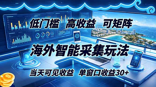 海外智能采集玩法，低门槛高单价可矩阵，当天可见收益，单窗口30+-优优云创网