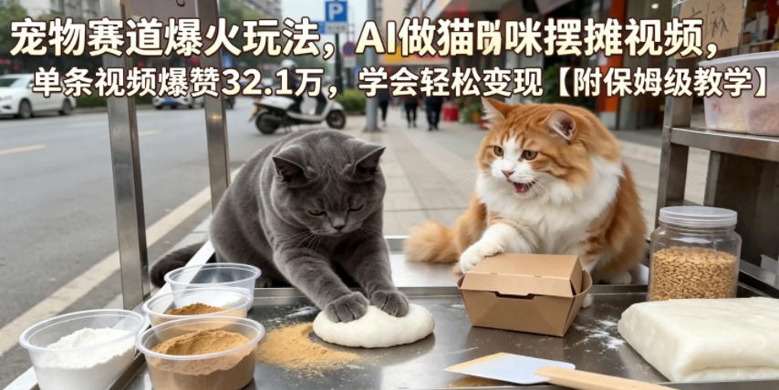 宠物赛道爆火玩法，AI做猫咪摆摊视频，单条视频爆赞32.1万，学会轻松变现【附保姆级教学】-优优云创网
