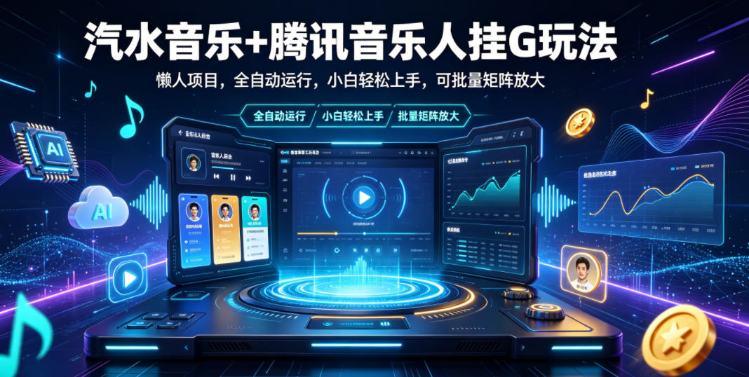 20260619183228807-35a6c8e4cf9f8922796f70bc09d1f7bc 汽水音乐+腾讯音乐人挂G玩法,懒人项目,全自动运行,小白轻松上手,可批量矩阵放大【揭秘】
