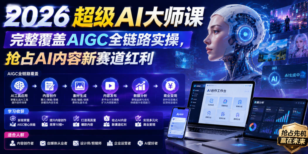 20260620220330215-4b399fc8702eb13fbe78072ca7f7297f 2026超级AI大师课,完整覆盖AIGC全链路实操,抢占AI内容新赛道红利