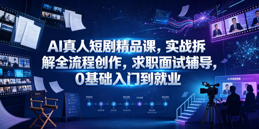 AI真人短剧精品课，实战拆解全流程创作，求职面试辅导，0基础入门到就业-优优云创网
