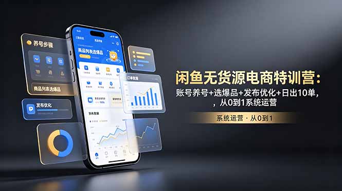 闲鱼无货源电商特训营：账号养号+选爆品+发布优化+日出10单，从0到1系统运营-优优云创网