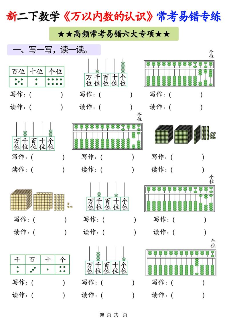 26春二年级下数学《万以内数的认识》常考易错专项练习-优优云创网