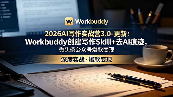 2026AI写作实战营3.0-更新：Workbuddy创建写作Skill+去AI痕迹，微头条公众号爆款变现-优优云创网