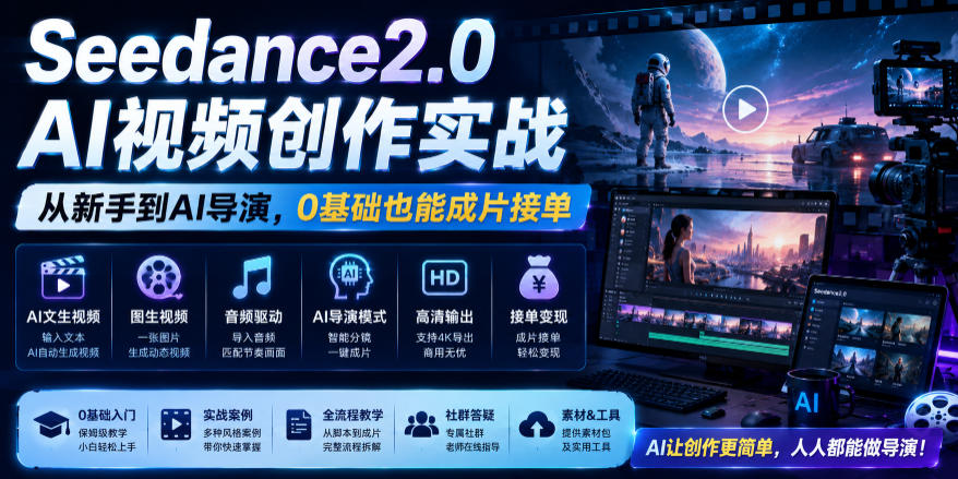 20260622162128267-16c44a28c72b4253625d610ba6a5e8ae Seedance2.0 AI视频创作实战,从新手到AI导演,0基础也能成片接单变现